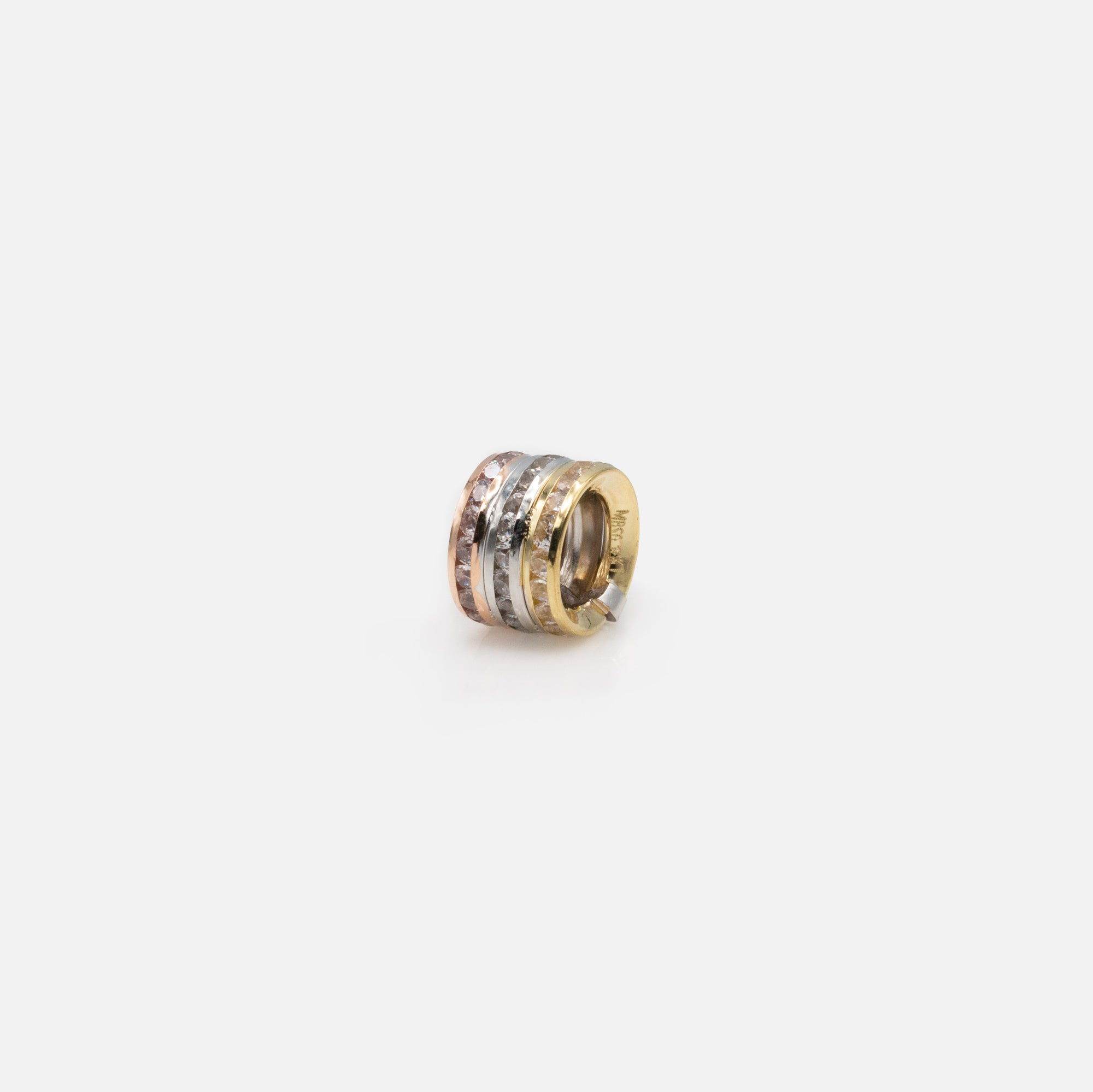 3-Tone Cylinder Charm with Cubic Zirconia in 10k Gold