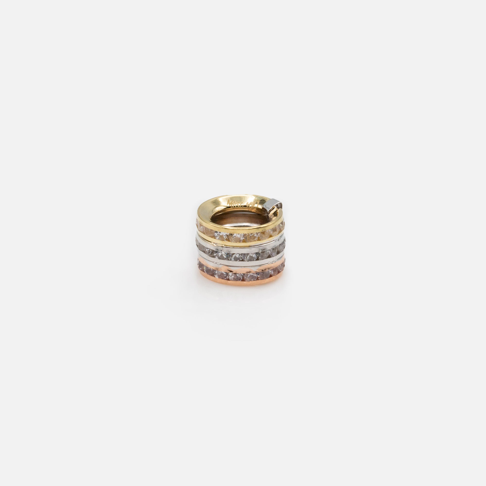 3-Tone Cylinder Charm with Cubic Zirconia in 10k Gold