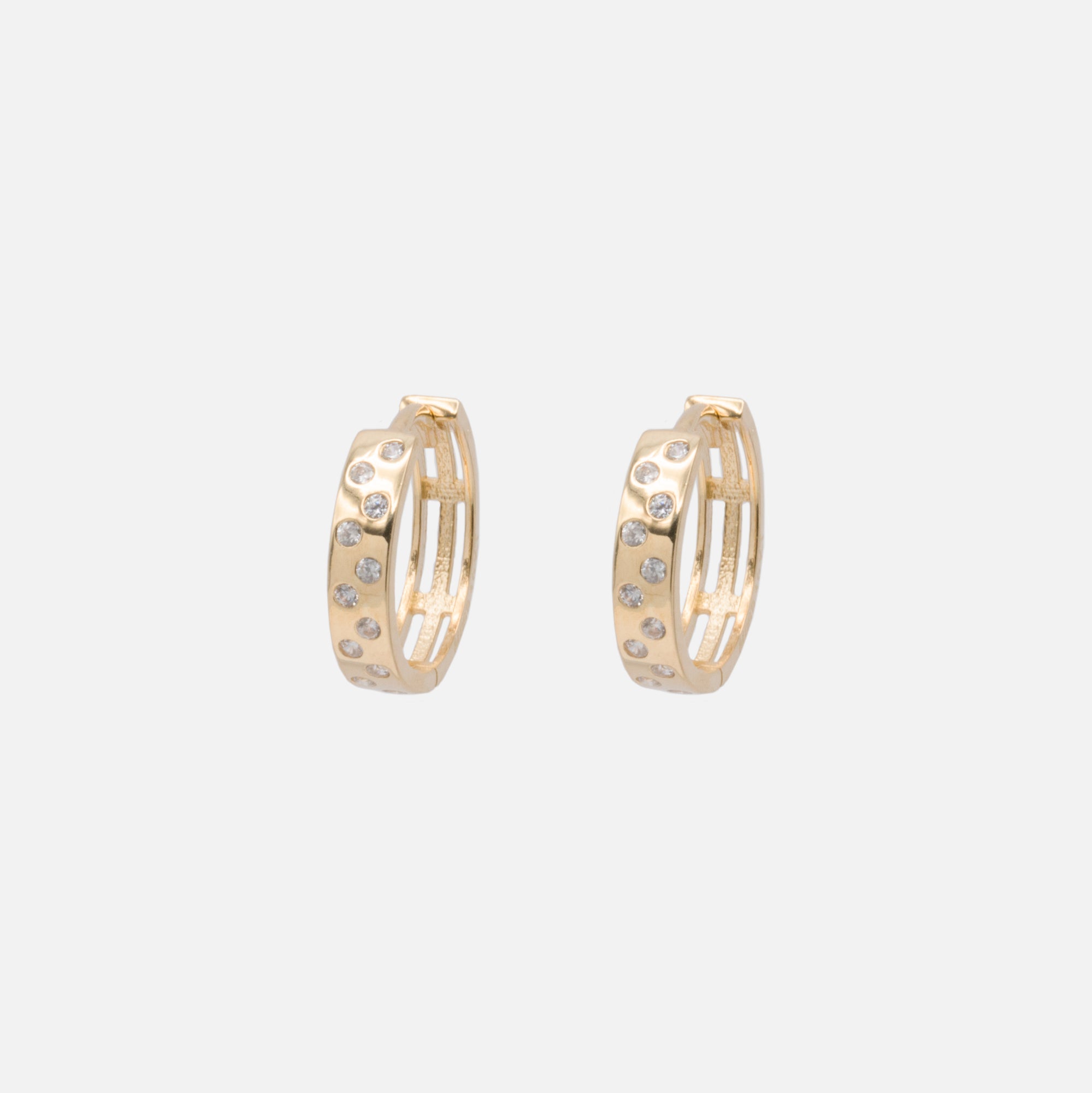 11mm wide hoop earrings with pattern and cubic zirconia in 10k gold