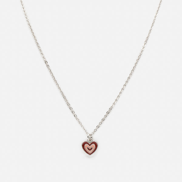 Charger l&#39;image dans la galerie, Collier argenté pendentif coeur rouge et rose
