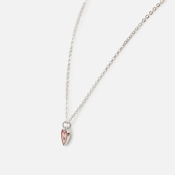 Charger l&#39;image dans la galerie, Collier argenté pendentif coeur rouge et rose
