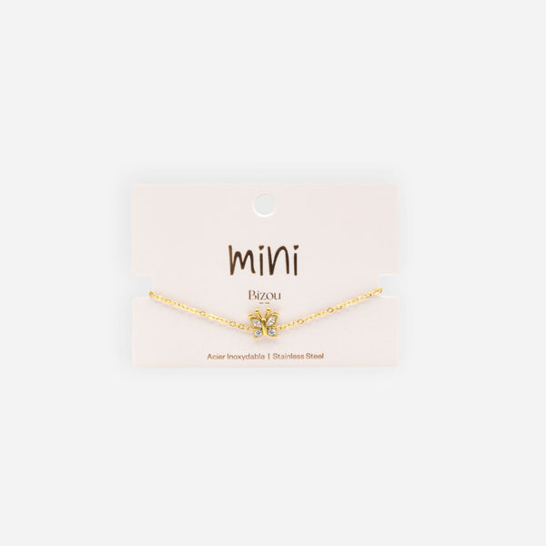 Load image into Gallery viewer, Mini gold butterfly bracelet with cubic zirconia in stainless steel
