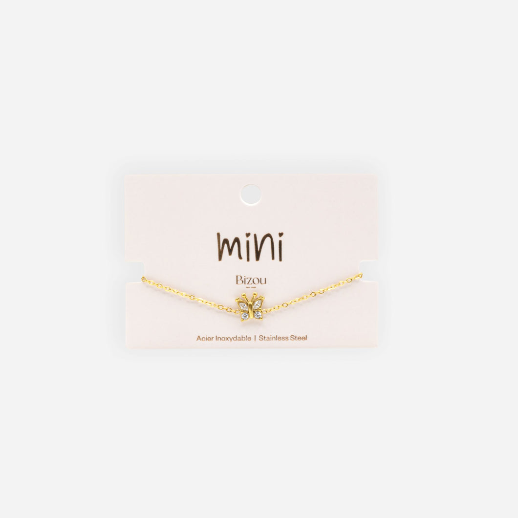 Mini gold butterfly bracelet with cubic zirconia in stainless steel