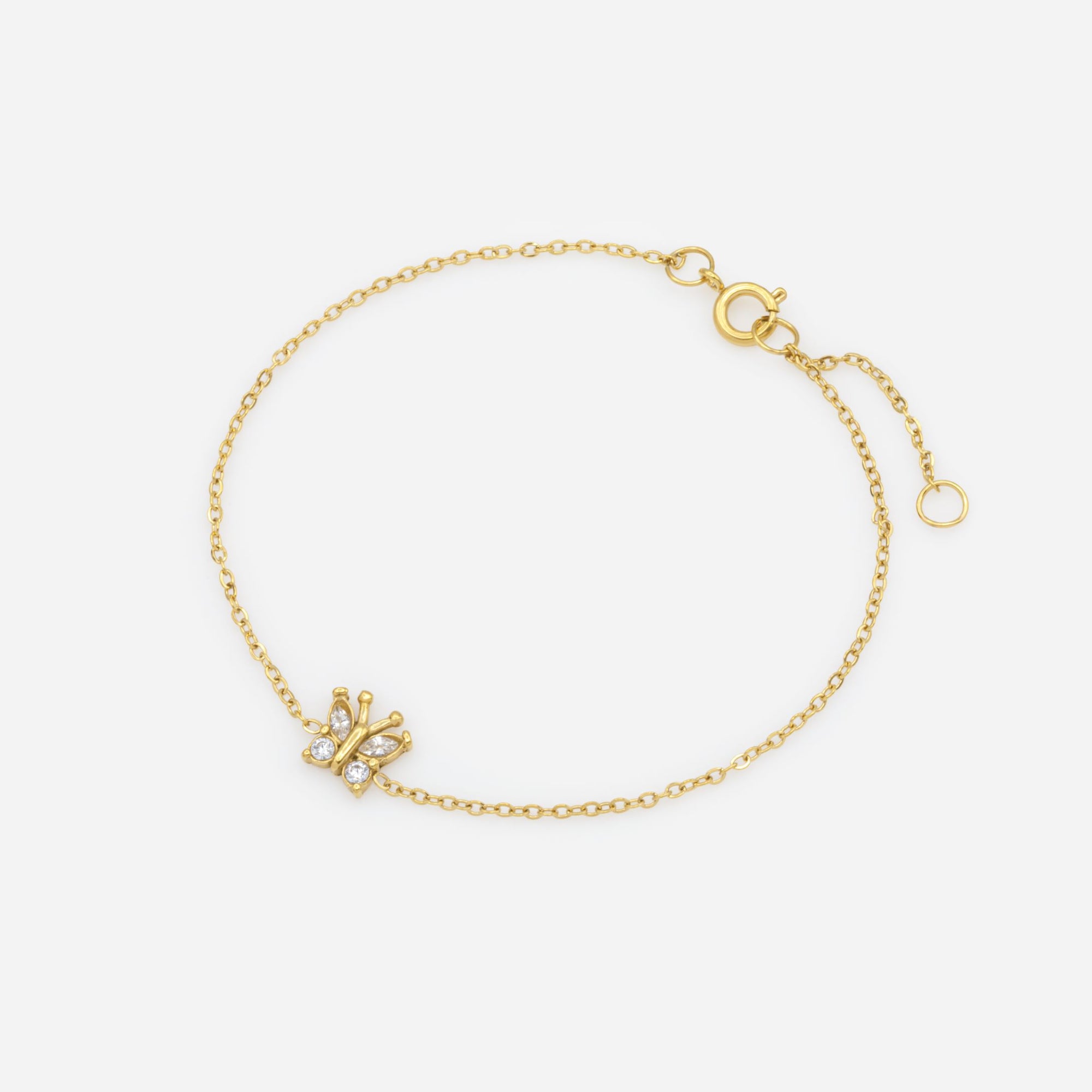 Mini gold butterfly bracelet with cubic zirconia in stainless steel