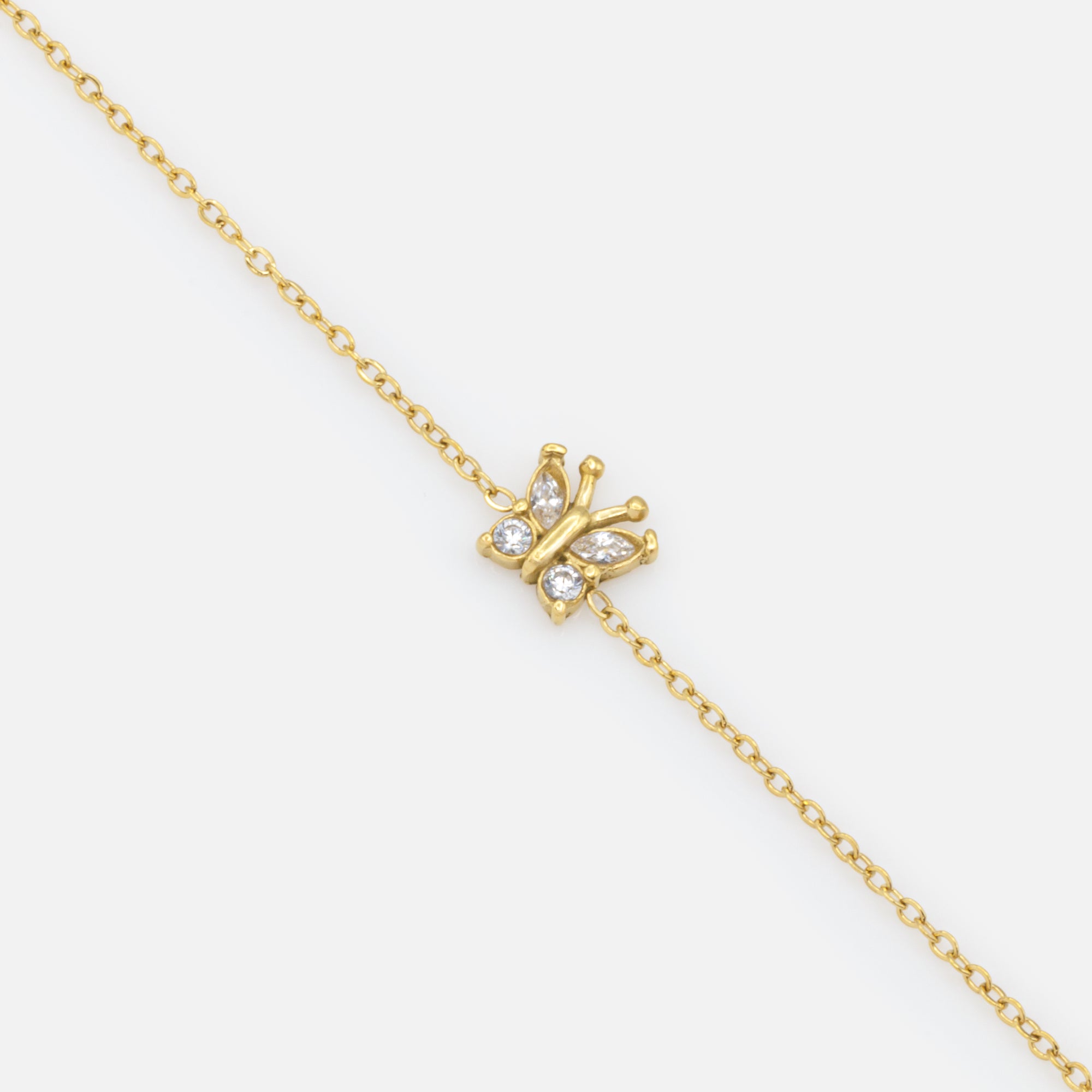 Mini gold butterfly bracelet with cubic zirconia in stainless steel