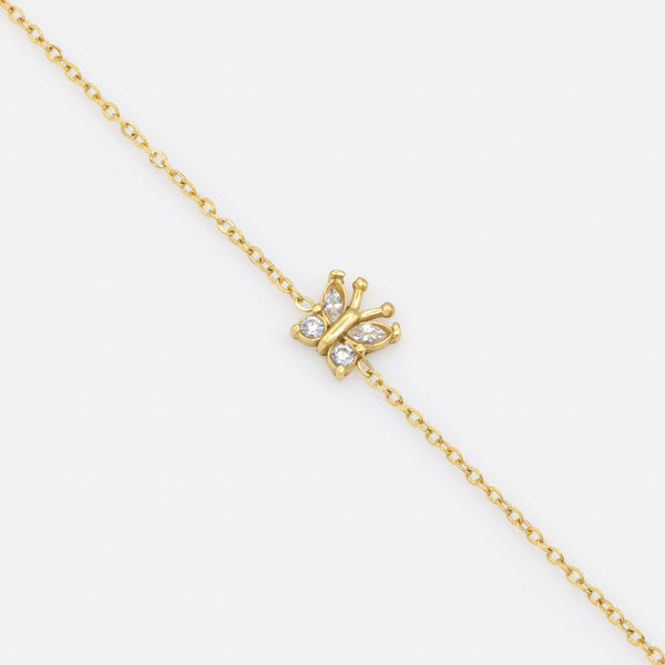 Load image into Gallery viewer, Mini gold butterfly bracelet with cubic zirconia in stainless steel
