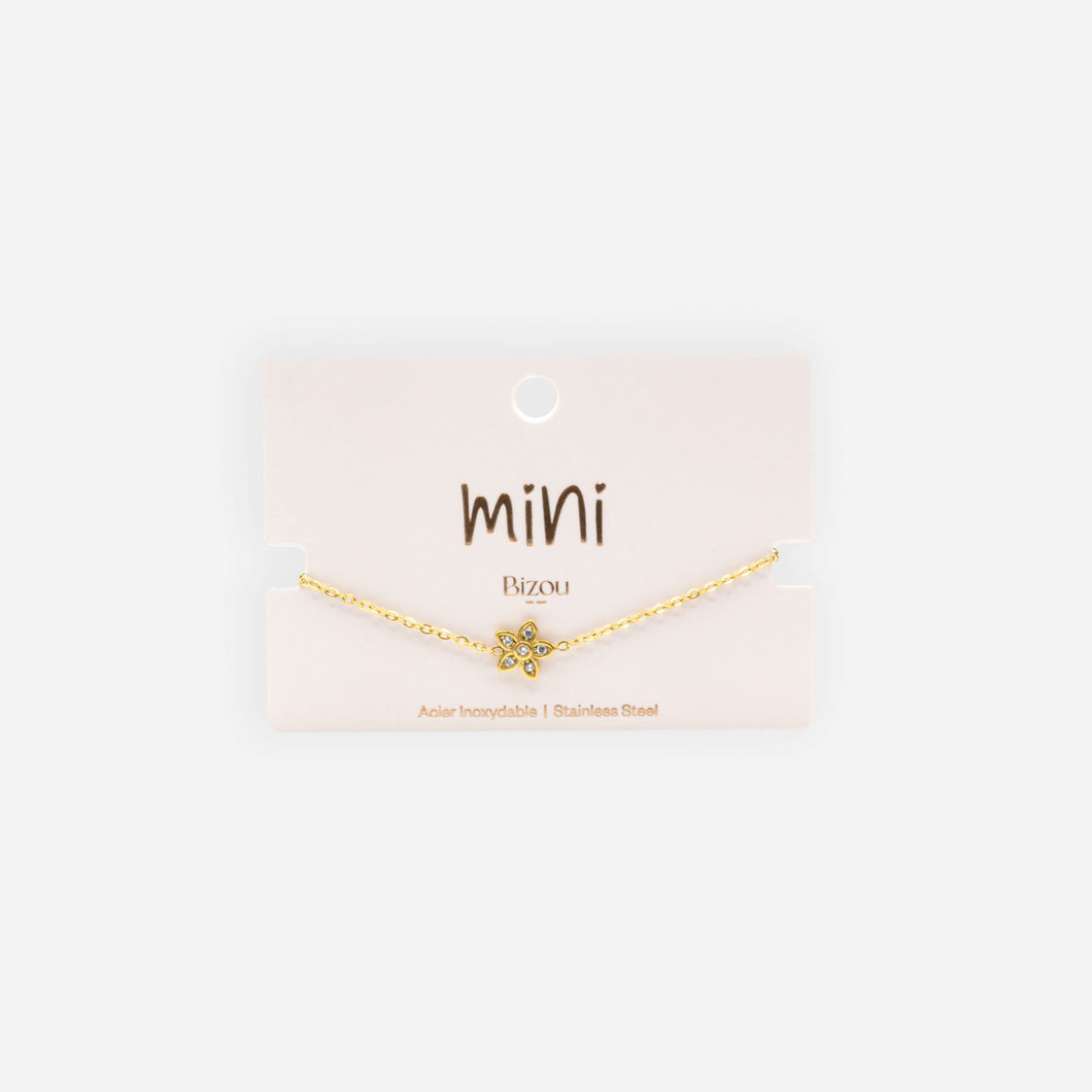 Mini gold flower bracelet with cubic zirconia in stainless steel