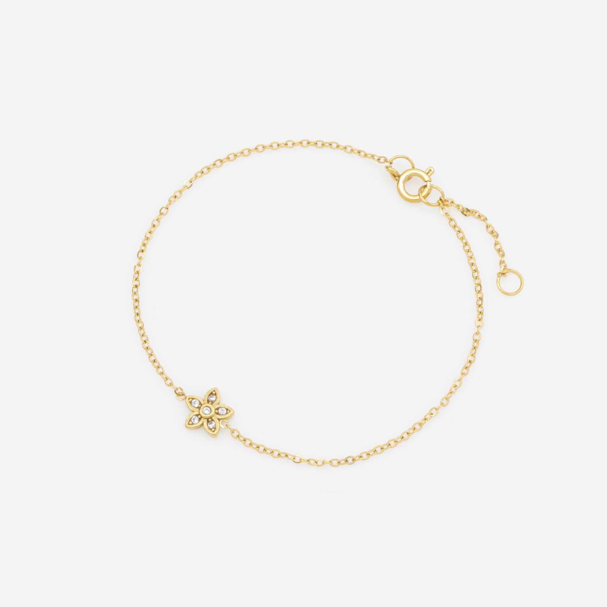 Mini gold flower bracelet with cubic zirconia in stainless steel