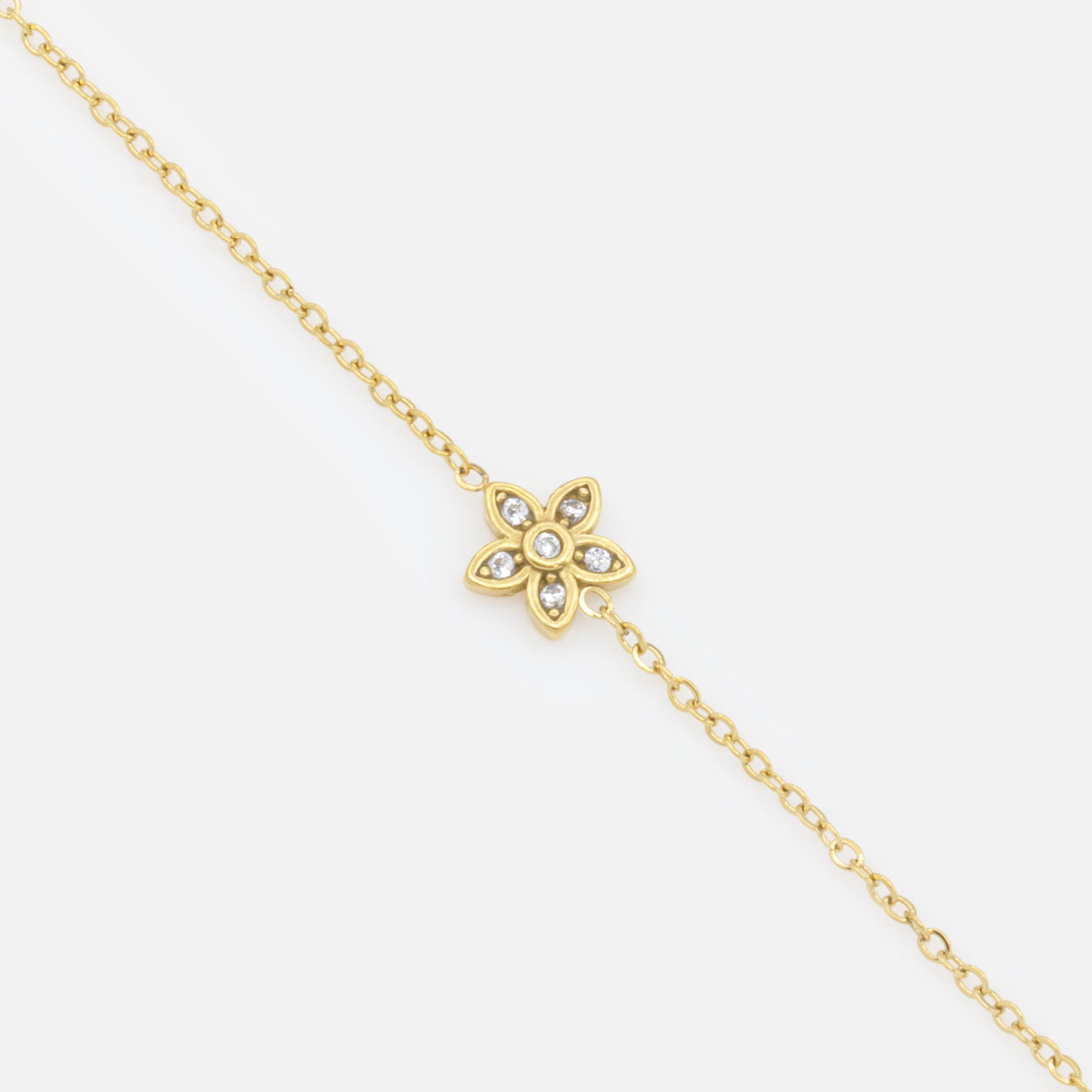 Mini gold flower bracelet with cubic zirconia in stainless steel