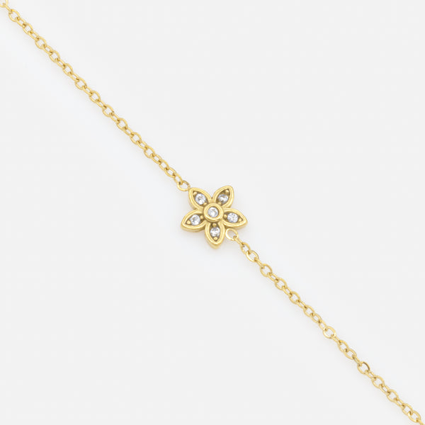 Charger l&#39;image dans la galerie, Mini bracelet doré fleur avec zircons cubiques en acier inoxydable
