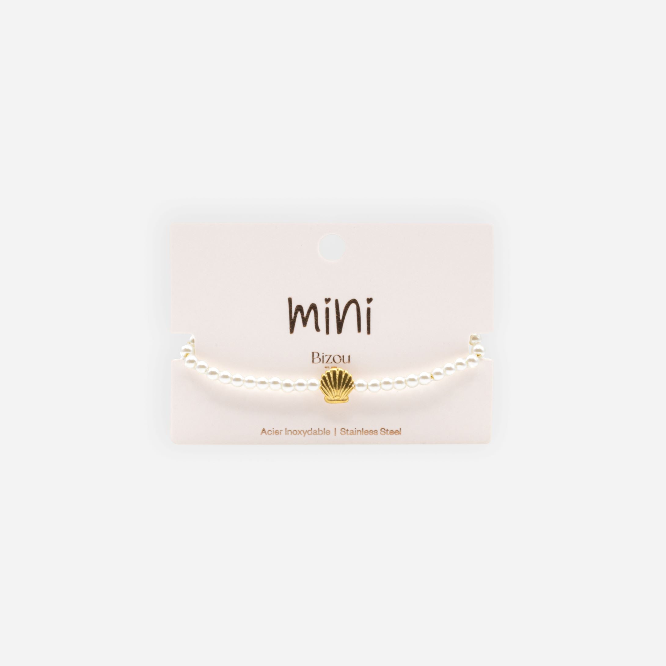 Mini bracelet doré coquillage et perles en acier inoxydable