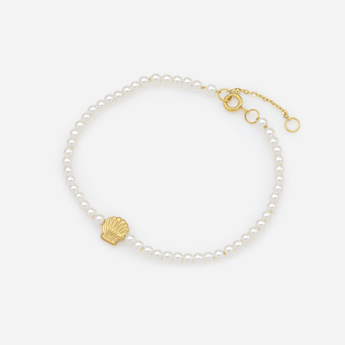 Mini bracelet doré coquillage et perles en acier inoxydable