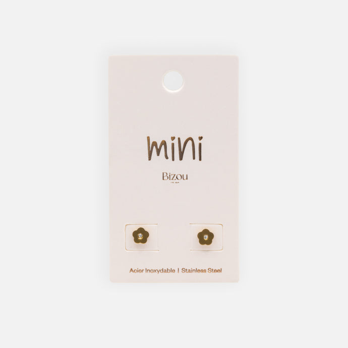 Mini boucles d'oreilles fleurs dorées avec zircon cubique en acier inoxydable