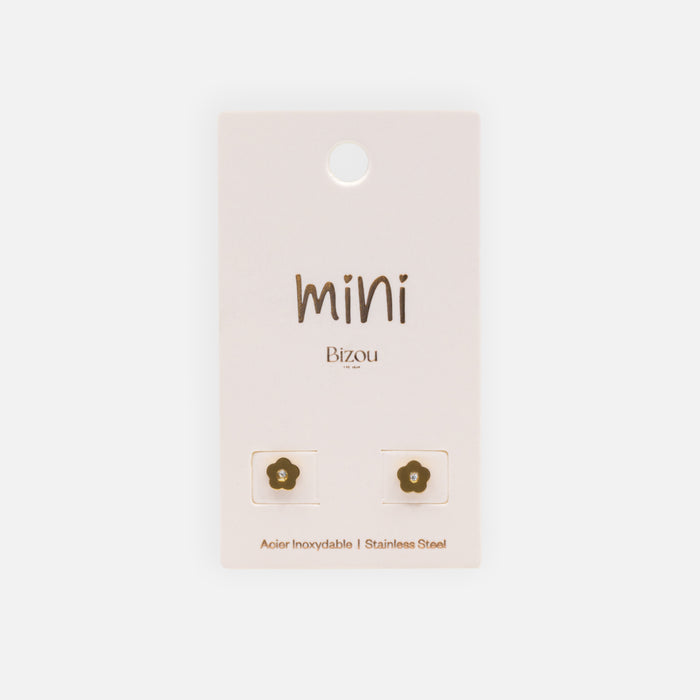 Mini boucles d'oreilles fleurs dorées avec zircon cubique en acier inoxydable