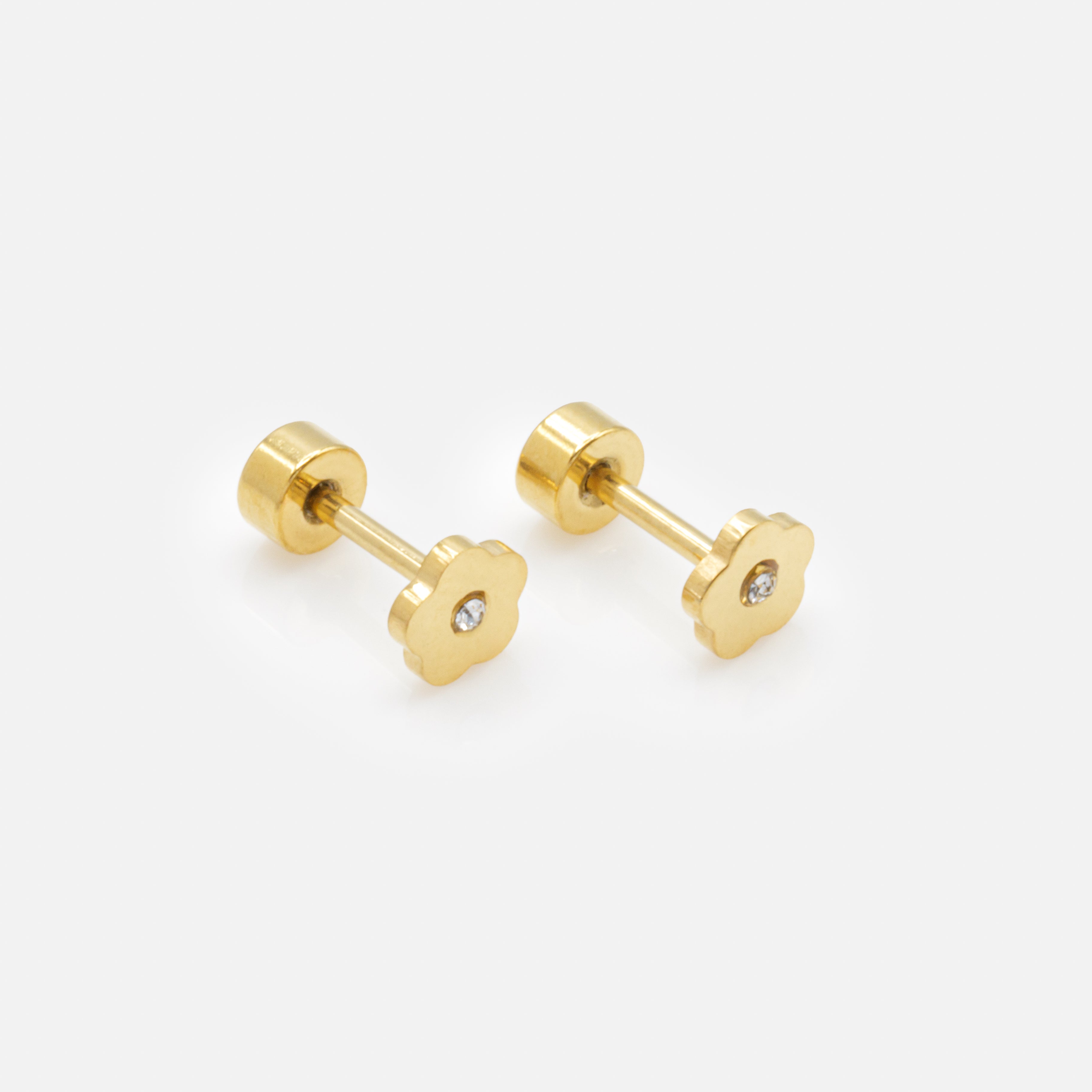 Mini boucles d'oreilles fleurs dorées avec zircon cubique en acier inoxydable
