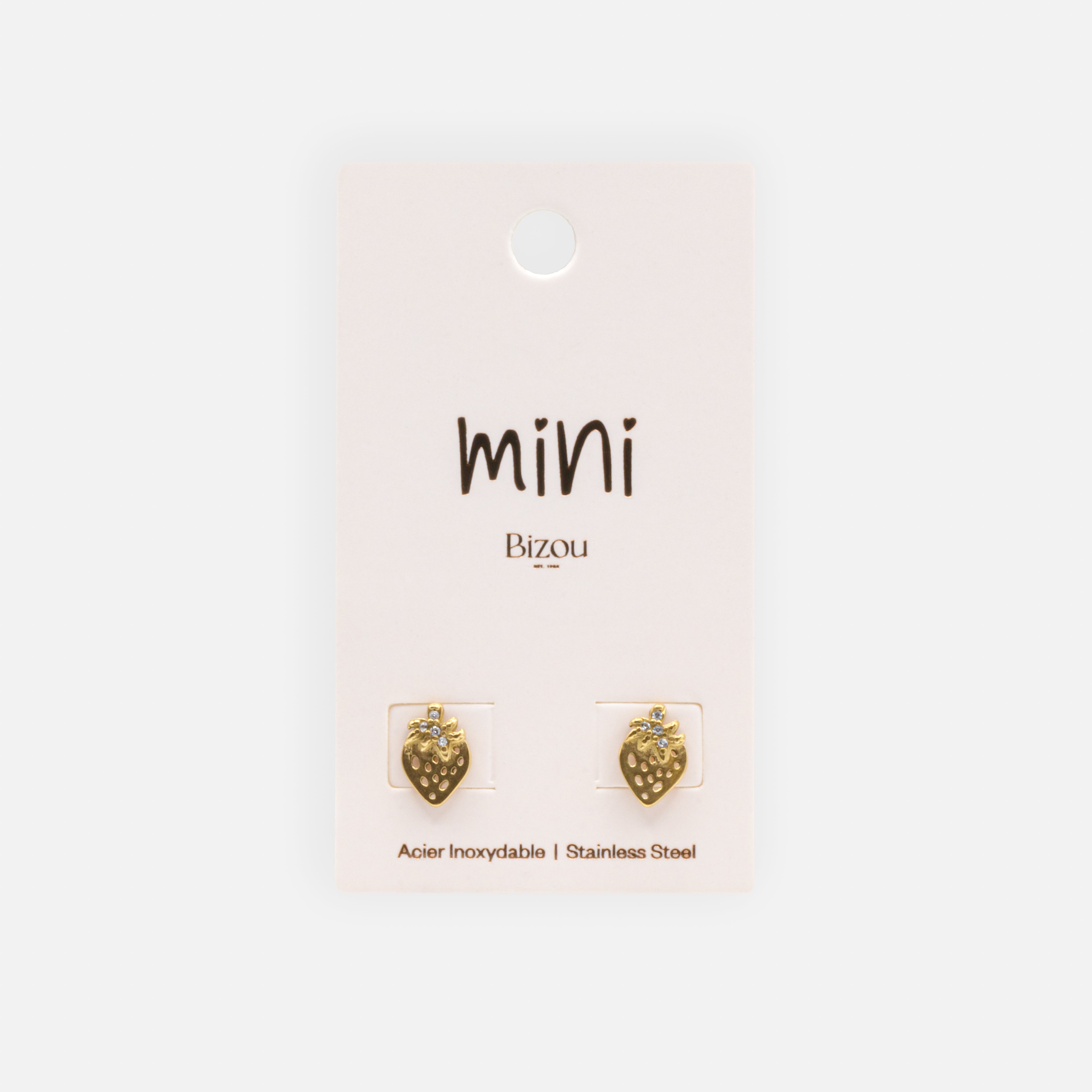 Mini boucles d'oreilles fraises dorées avec zircons cubiques en acier inoxydable