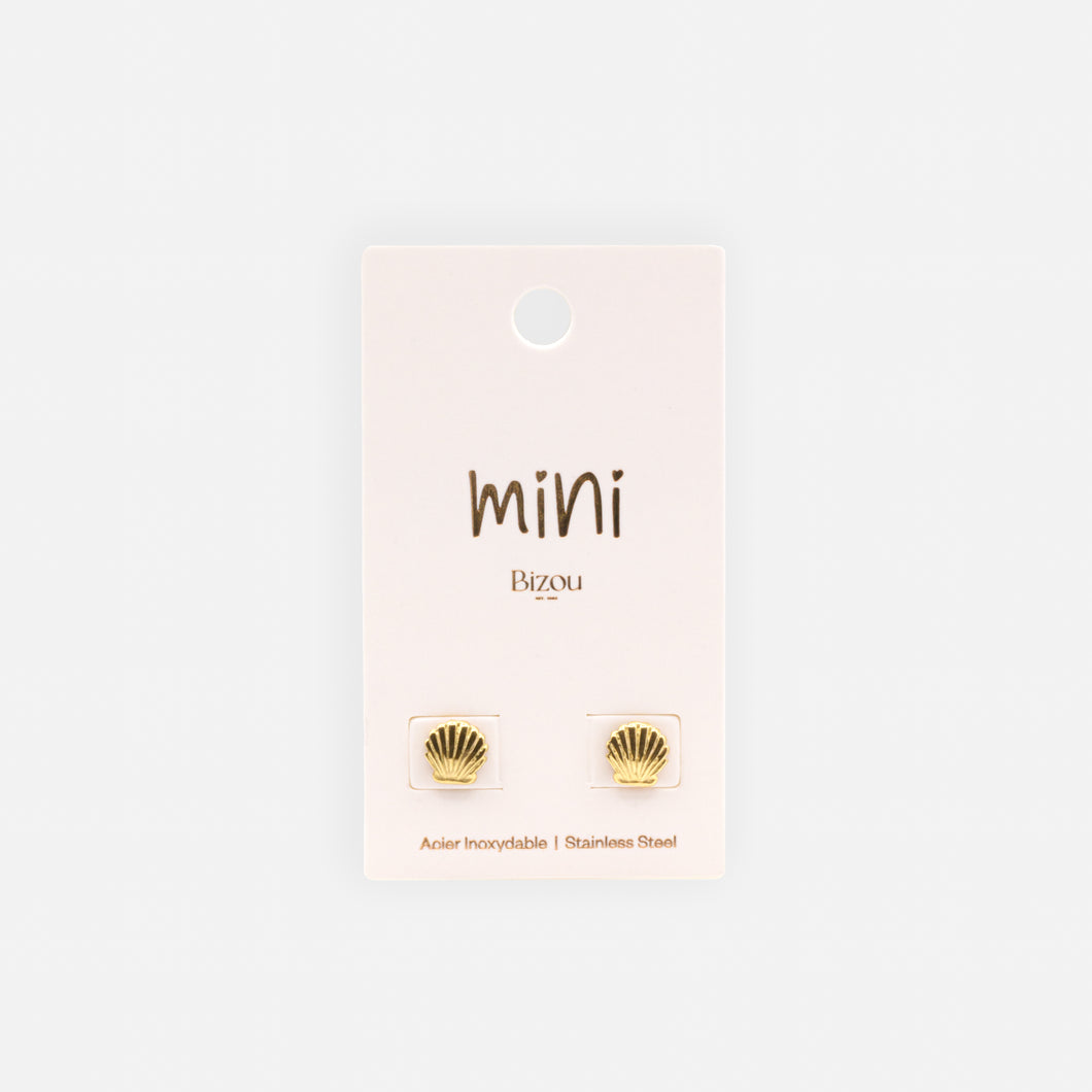 Mini boucles d'oreilles coquillages dorés en acier inoxydable