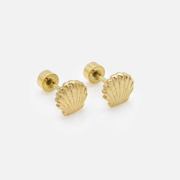 Load image into Gallery viewer, Mini gold shell earrings in stainless steel
