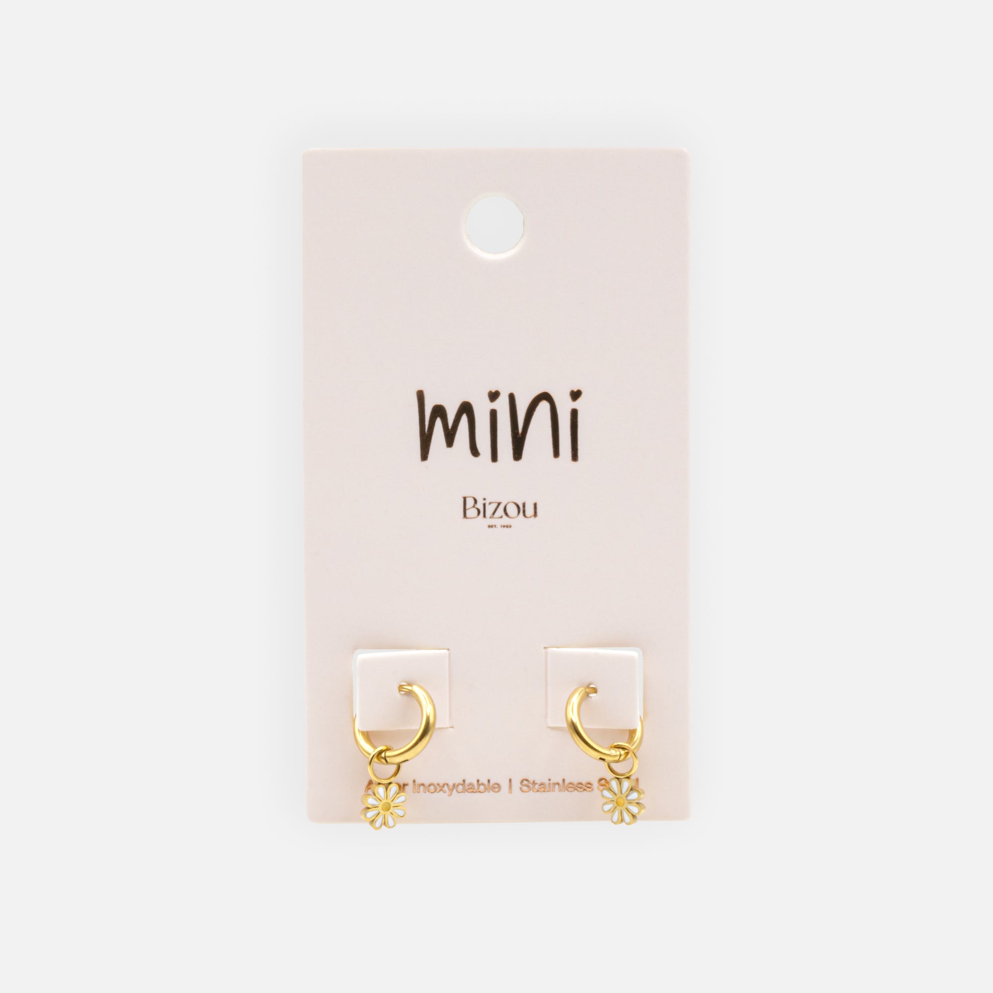 Mini gold huggies earrings with removable daisies in stainless steel