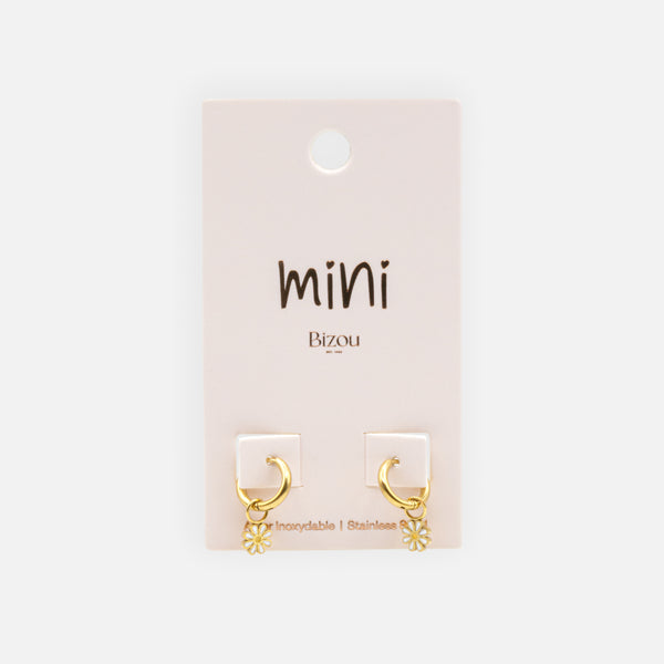 Load image into Gallery viewer, Mini gold huggies earrings with removable daisies in stainless steel
