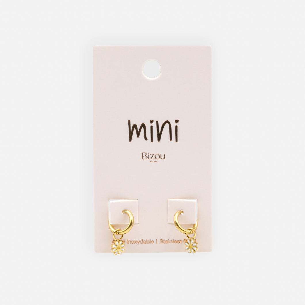 Mini gold huggies earrings with removable daisies in stainless steel