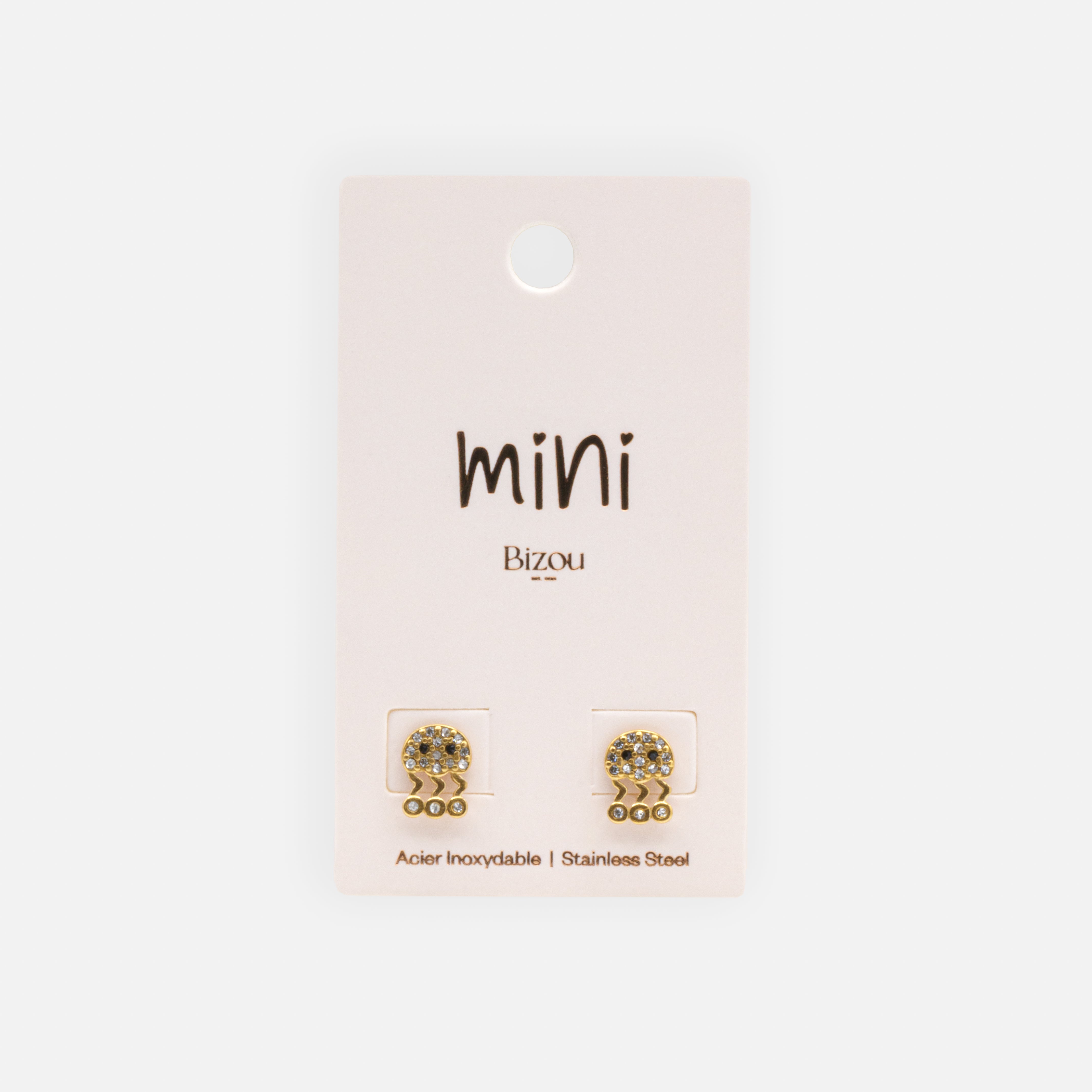 Mini boucles d'oreilles méduses dorées avec zircons cubiques en acier inoxydable