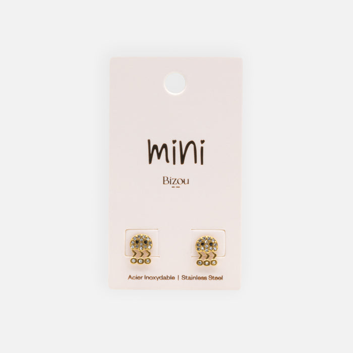 Mini boucles d'oreilles méduses dorées avec zircons cubiques en acier inoxydable
