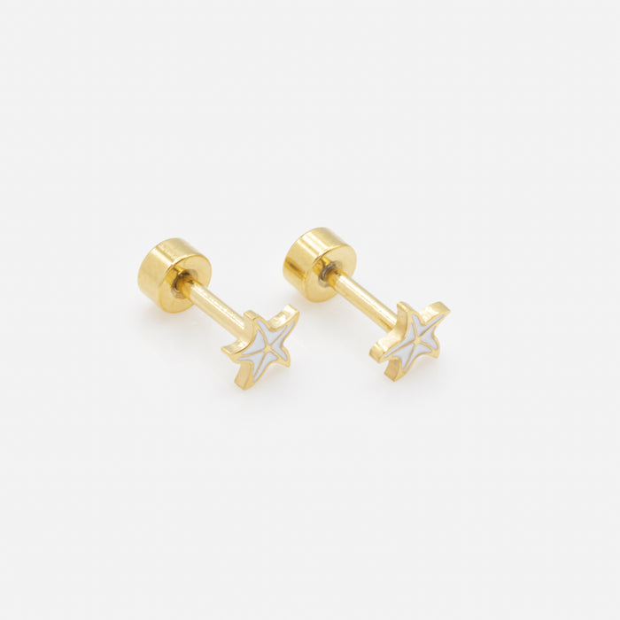 Mini gold stainless steel white starfish earrings