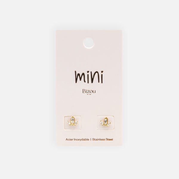 Load image into Gallery viewer, Mini gold-tone earrings trio of rectangular stones in stainless steel
