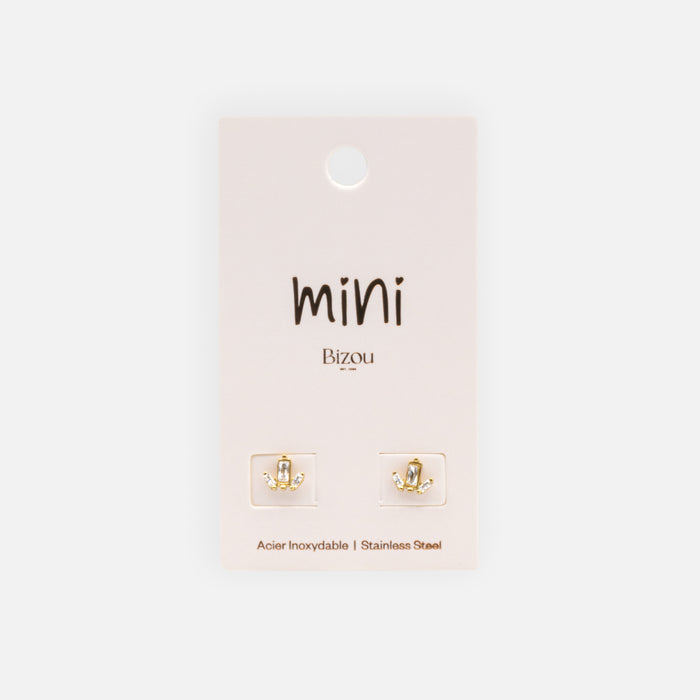 Mini boucles d'oreilles dorées trio de pierres rectangulaires en acier inoxydable