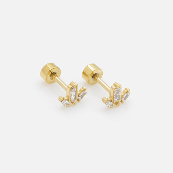 Load image into Gallery viewer, Mini gold-tone earrings trio of rectangular stones in stainless steel
