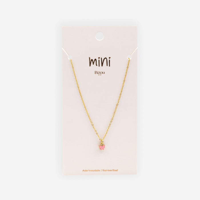 Mini collier doré breloque papillon rose en acier inoxydable