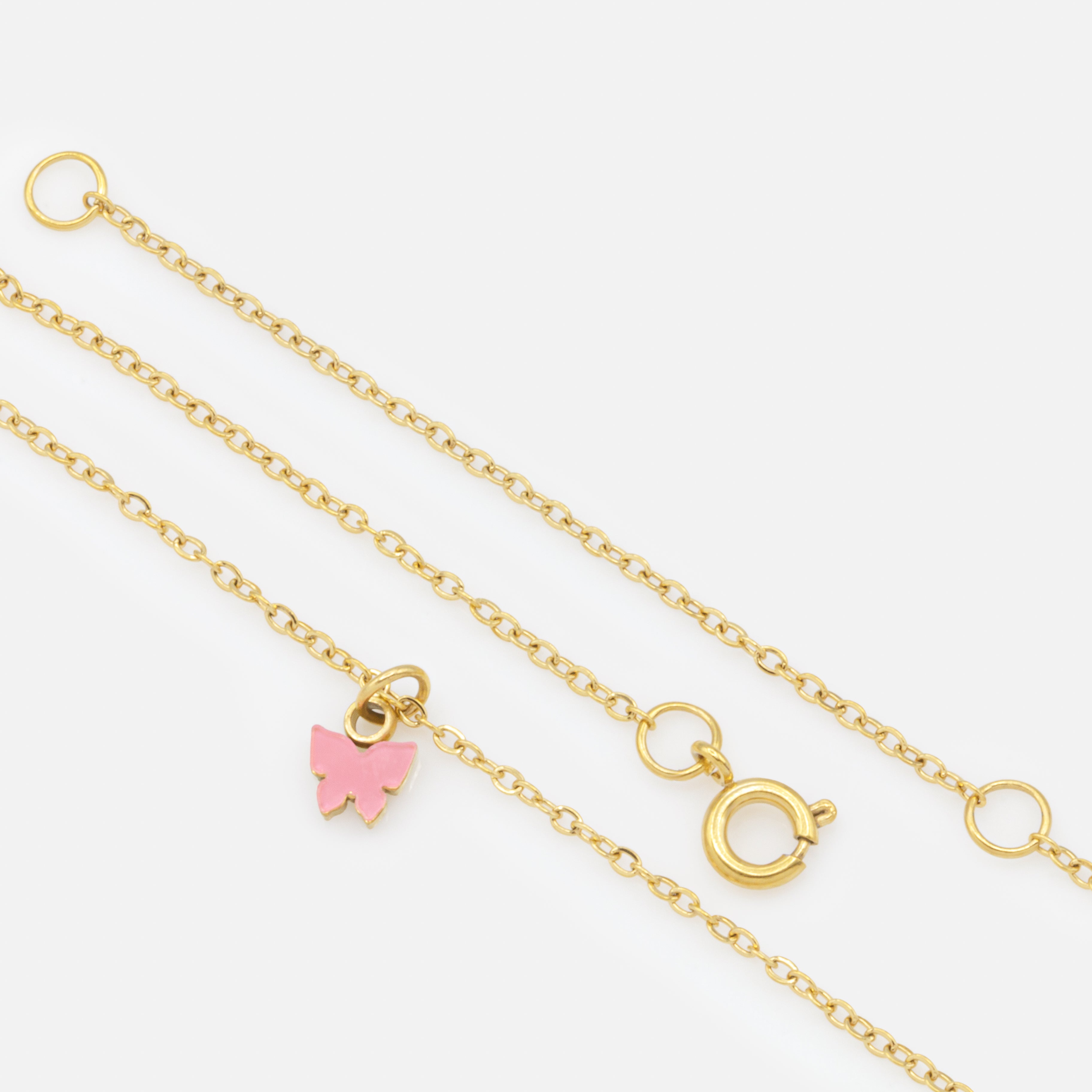 Mini collier doré breloque papillon rose en acier inoxydable