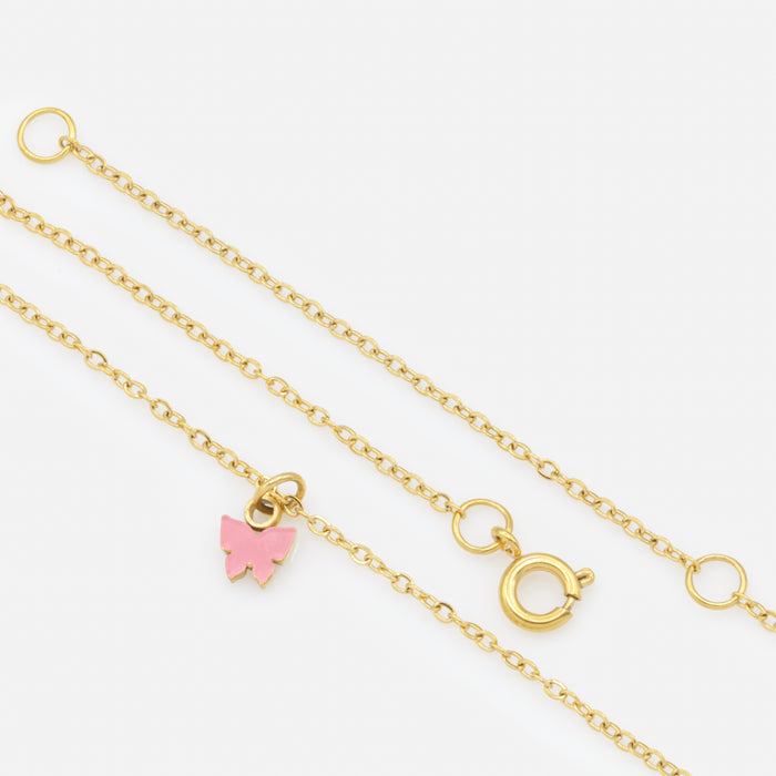 Mini collier doré breloque papillon rose en acier inoxydable