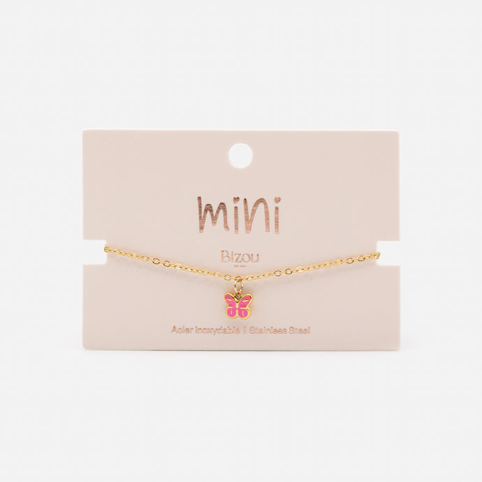 Mini bracelet doré papillon rose en acier inoxydable