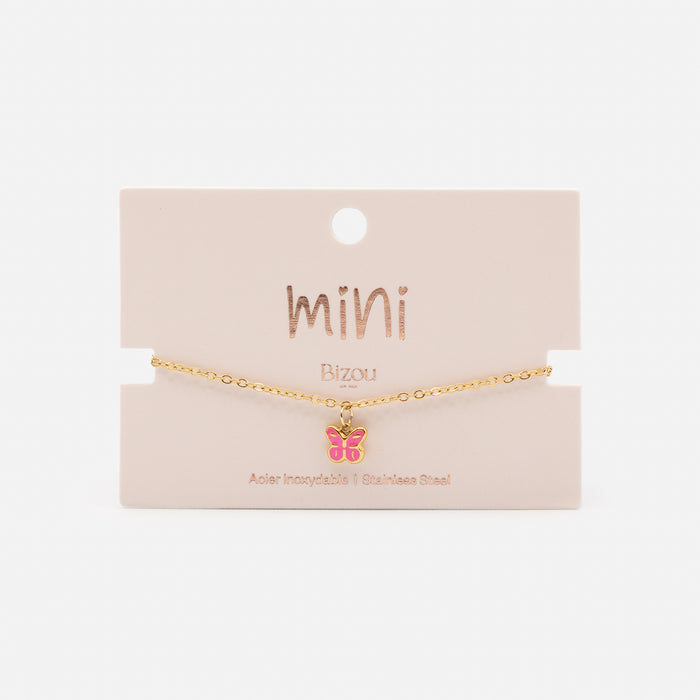Mini bracelet doré papillon rose en acier inoxydable