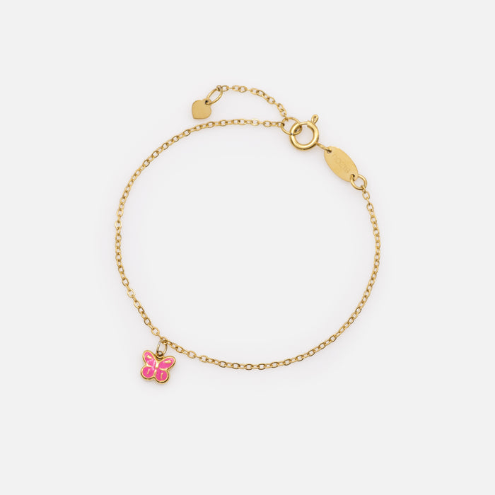 Mini bracelet doré papillon rose en acier inoxydable