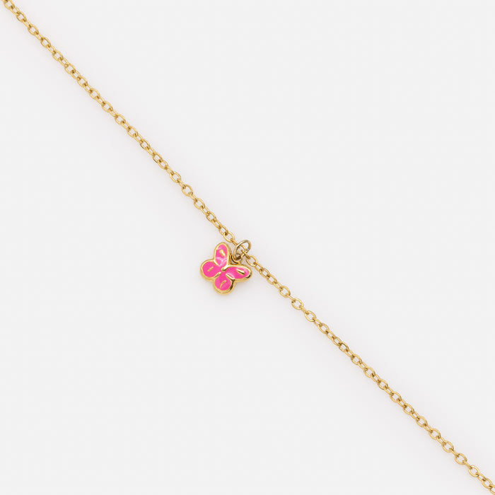 Mini bracelet doré papillon rose en acier inoxydable