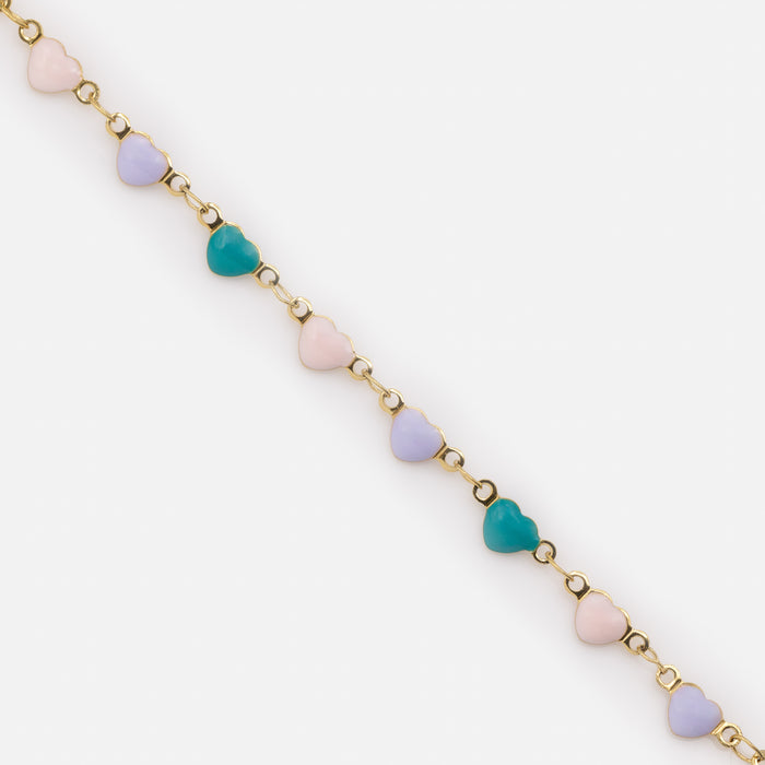 Mini bracelet doré coeurs colorés en acier inoxydable