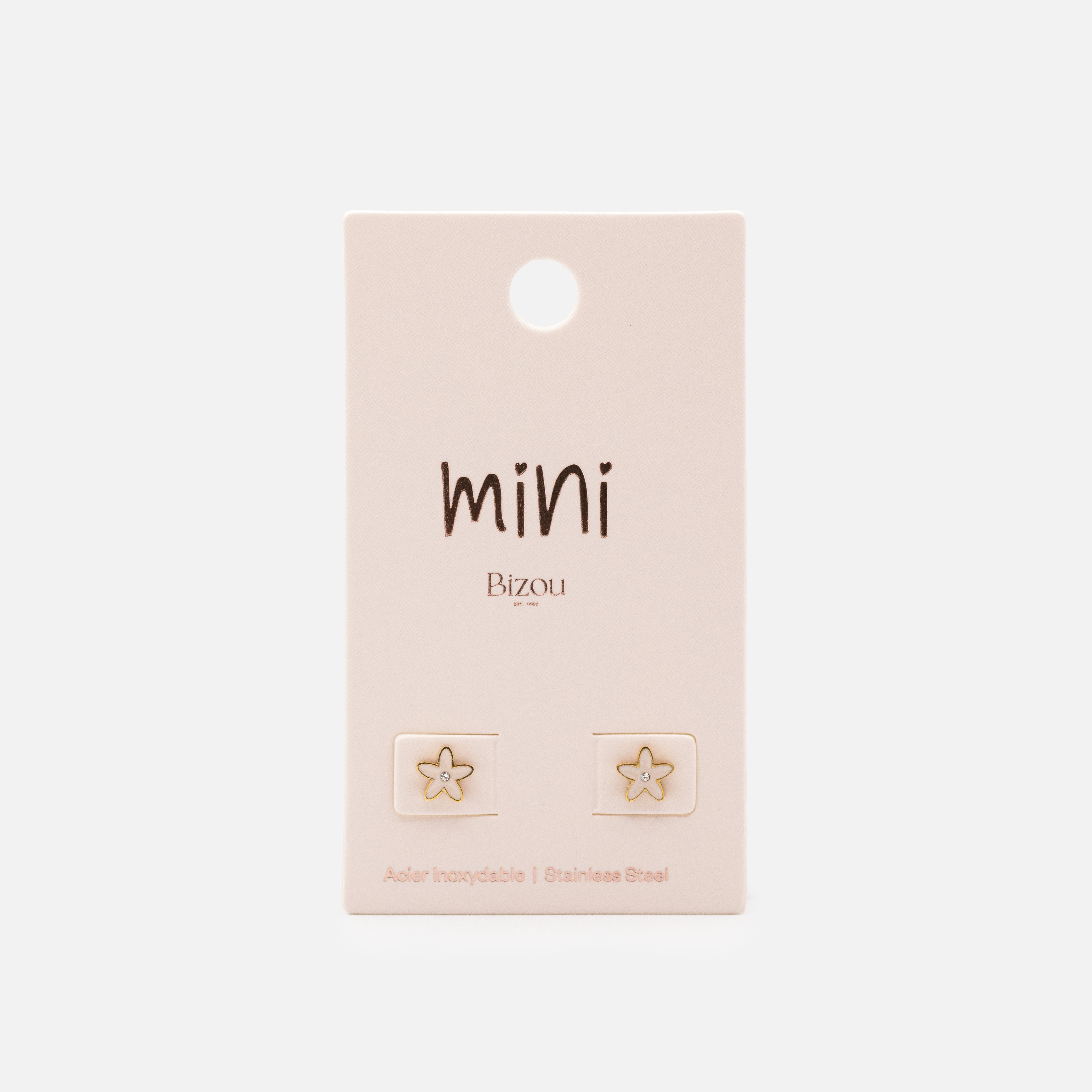 Mini boucles d'oreilles dorées fleurs rose pâle avec zircon cubique central en acier inoxydable