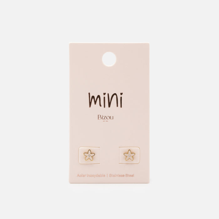 Mini boucles d'oreilles dorées fleurs rose pâle avec zircon cubique central en acier inoxydable