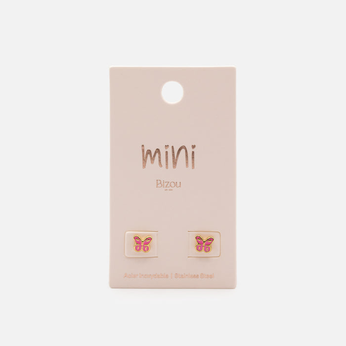 Mini gold-plated stainless steel pink butterfly earrings