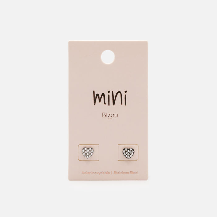 Mini boucles d'oreilles argentées coeurs perlés en acier inoxydable