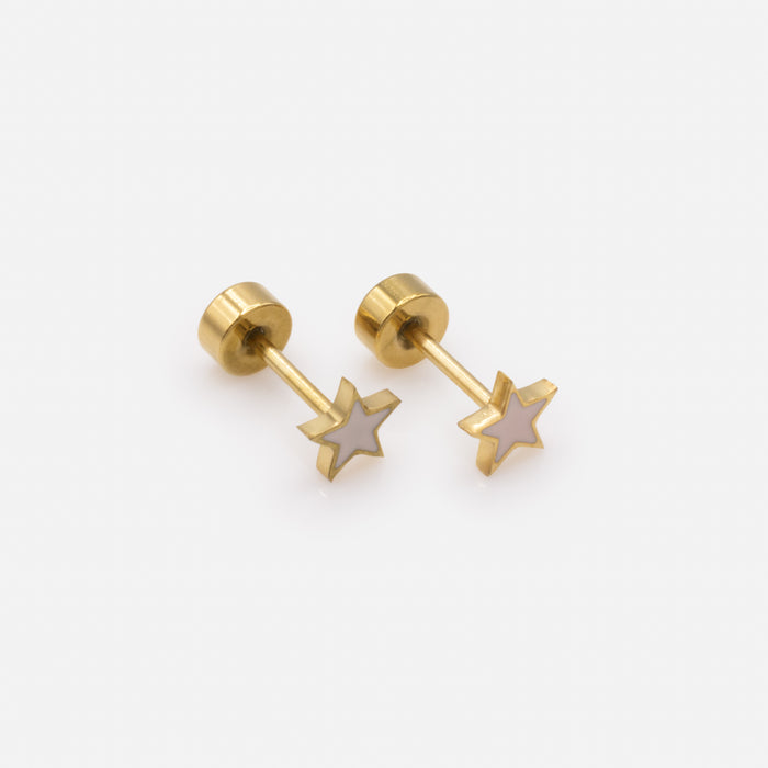 Mini boucles d'oreilles dorées étoiles rose pâle en acier inoxydable