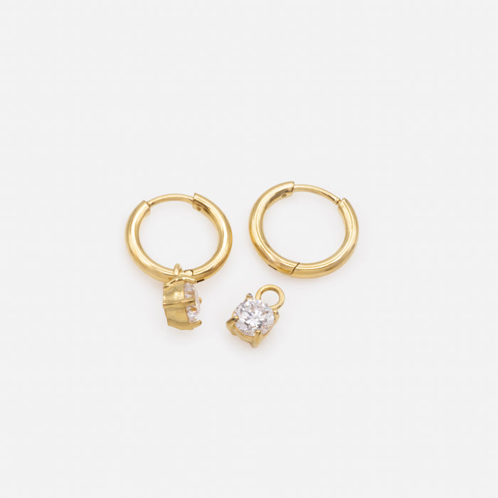 Mini boucles d'oreilles huggies dorées avec zircon cubique 4 mm amovible en acier inoxydable