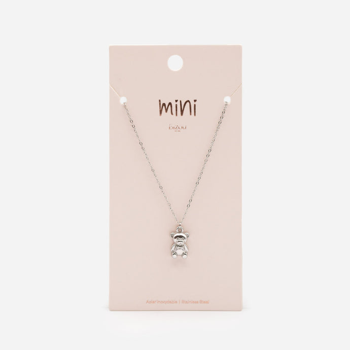 Mini silver necklace with stainless steel teddy bear charm