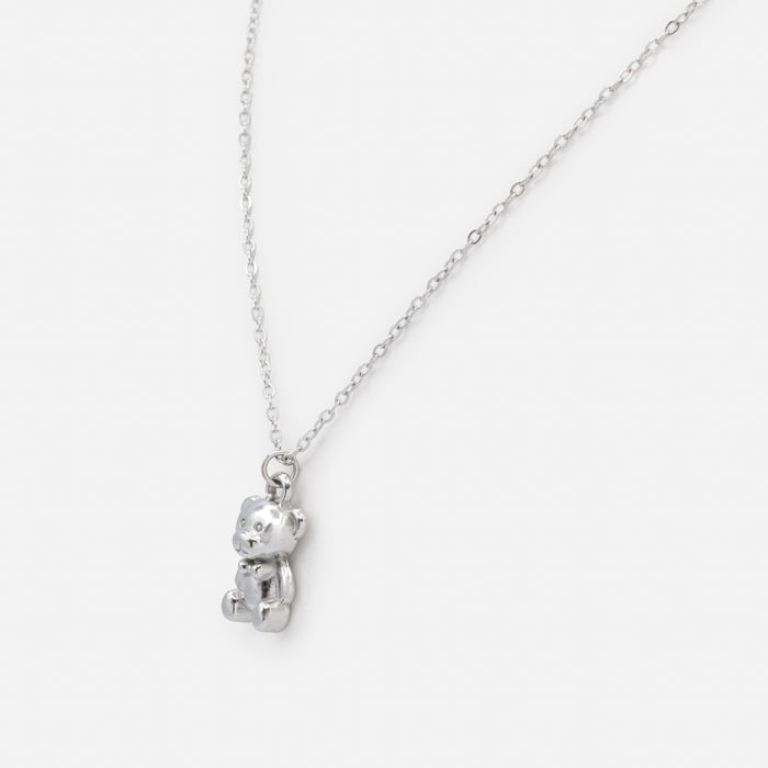 Mini collier argenté breloque ourson en acier inoxydable