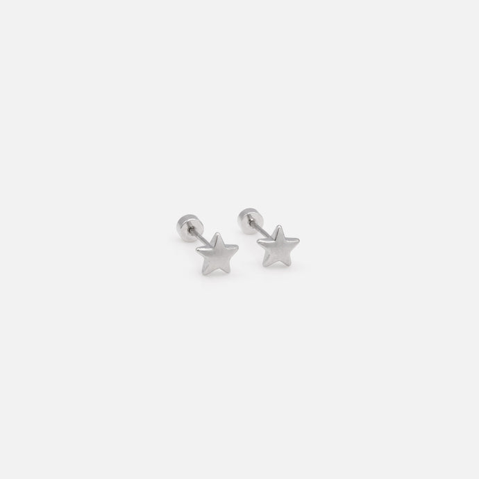Mini boucles d'oreilles étoiles argentées en acier inoxydable