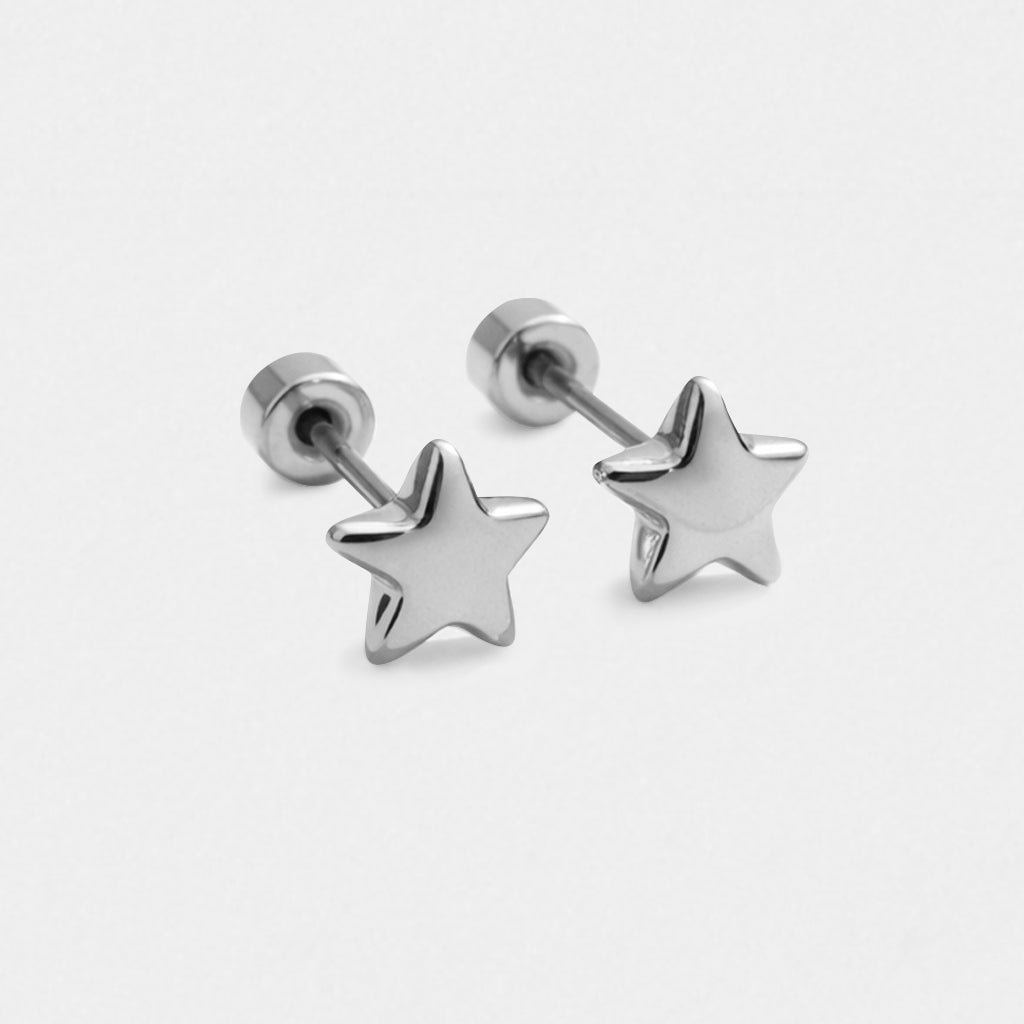 Mini boucles d'oreilles étoiles argentées en acier inoxydable