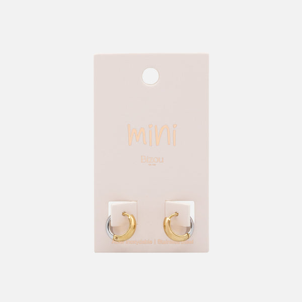 Charger l&#39;image dans la galerie, Mini boucles d&#39;oreilles huggies deux tons en acier inoxydable
